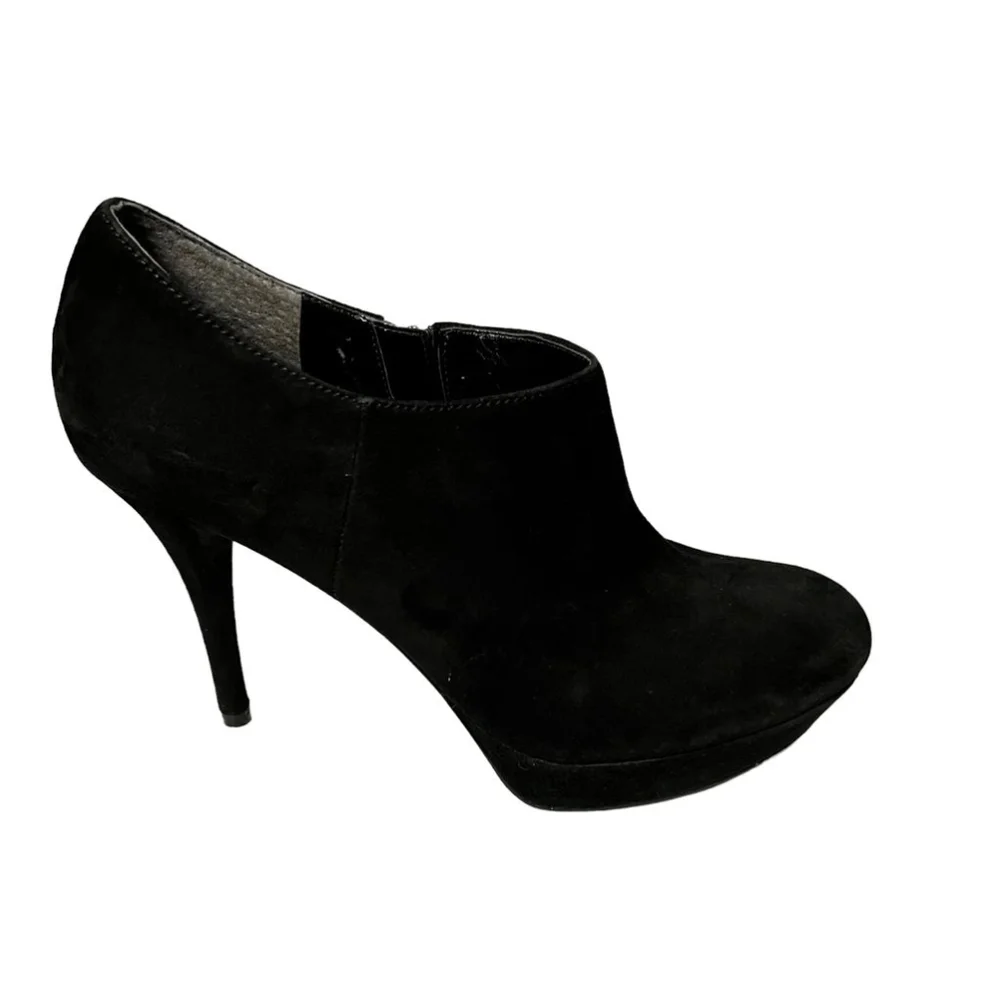 Marc Fisher Black Suede Platform Stiletto Heels Side Zip Booties Size 9.5